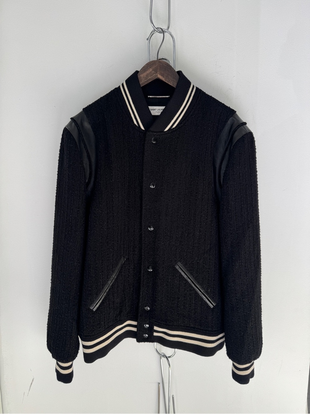 Saint Laurent Glitter Black Bomber Teddy Jacket
